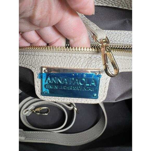 NWT Anna Paola Italian Leather Suede Satchel Riva Color Cappuccino - Picture 7 of 11